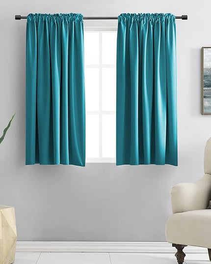 DONREN Teal Rod Pocket Blackout Curtain Drapes for Kitchen - Window Treatment Energy Saving Solid Curtains (42 by 45 Inches,2 Panels)
