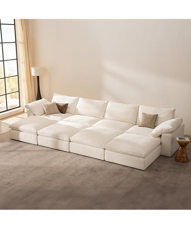 141.7" Cloud Couch Oversized Modular Sectional Sofa, 4 Seater with 4 Ottoman Modern Sofa True Relax Comfy, Wide & Deep Seat Couches with Metal Frame, Furniture Sets for Living Room, White