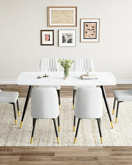 Modern Dining Table Set for 6, Dining Table Chairs Set of 6, Sintered Stone Kitchen Table Top and Modern Chairs Set of 6 for Kitchen Dining Room