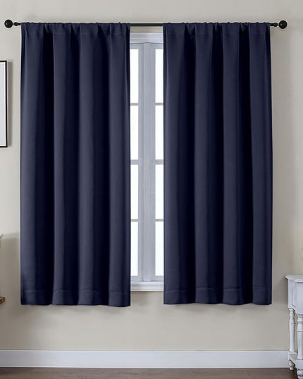 Gwine Blackout Curtains for Living Room 63 Inch Long, Thermal Insulated Window Treatment Black Out Curtains for Bedroom Decor with Rod Pocket, Each 40" Wx63 L, Navy Blue, 2PCS