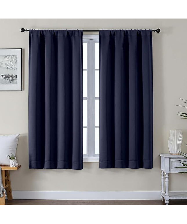 Gwine Blackout Curtains for Living Room 63 Inch Long, Thermal Insulated Window Treatment Black Out Curtains for Bedroom Decor with Rod Pocket, Each 40" Wx63 L, Navy Blue, 2PCS