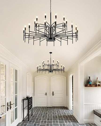Black Chandelier 30 Light Large Modern Farmhouse Chandeliers for Dining Room Lights Fixture, 47" Round Candle Large Chandeliers for High Ceilings Living Room Foyer Entryway 2 Tier