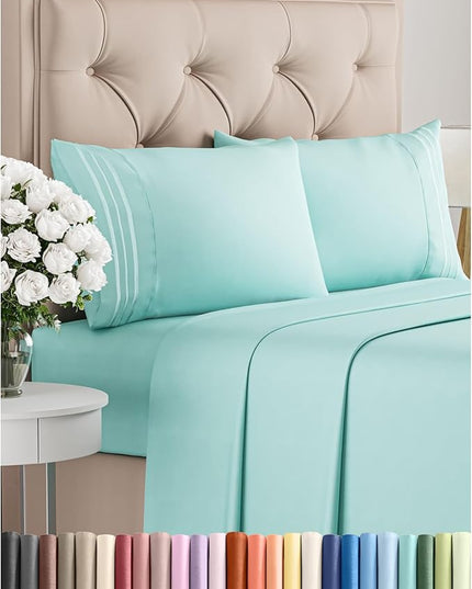 Full Size 4 Piece Sheet Set - Comfy Breathable & Cooling Bed Sheets Set - Hotel Luxury Bedding for Women, Men, Kids, Teens, Boys & Girls - Deep Pockets, Ultra-Soft, Wrinkle Free - Oeko-Tex - Spa Blue