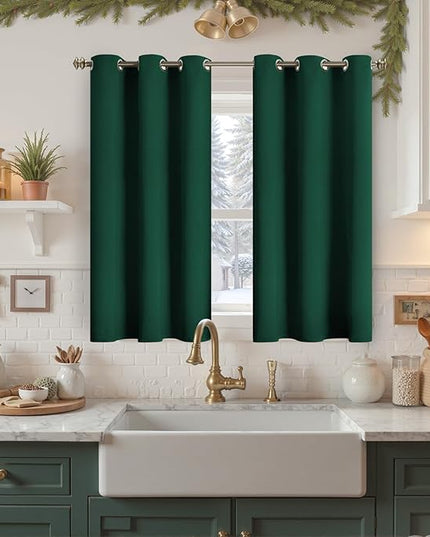 YoungsTex Emerald Green Blackout Curtains 40 Inches Length for Kitchen Window - Short Thermal Insulated Drapes with Grommet Room Darkening Christmas Decor for Bedroom, 2 Panels, 42 x 40 Inch