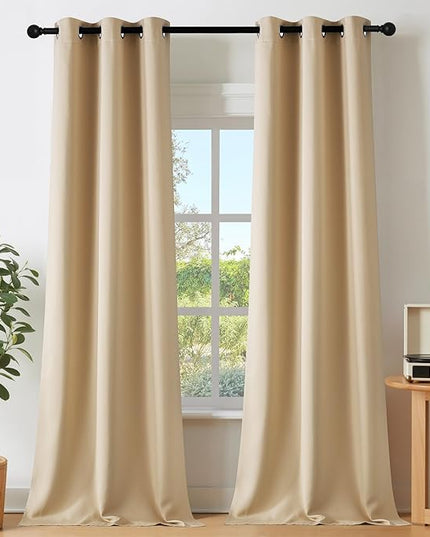 NICETOWN 80 inch Curtains Privacy for Doorway - Thermal Insulated Grommet Window Treatments Room Darkening Sound Reducing for Bedroom/Home Office, Biscotti Beige, Set of 2, W40 x L80