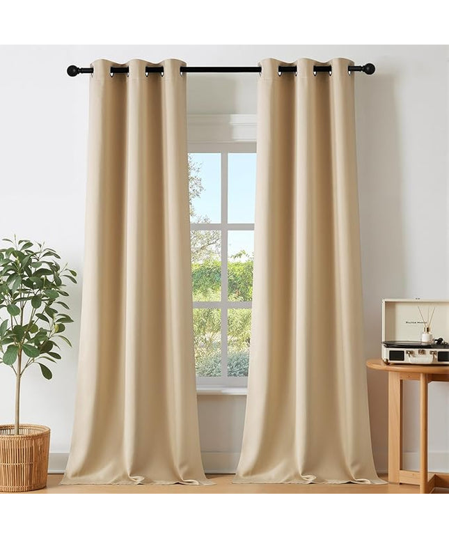 NICETOWN 80 inch Curtains Privacy for Doorway - Thermal Insulated Grommet Window Treatments Room Darkening Sound Reducing for Bedroom/Home Office, Biscotti Beige, Set of 2, W40 x L80