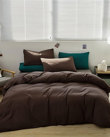 Houseri Brown Full Size Comforter Set-3 Pieces Mocha Chocolate Bedding Sets Soft Comfy Teen Boys Chestnut Colored Comforters Lightweight All Seasons Vintage Dark Brown Farmhouse Bed Blanket Quilt Full