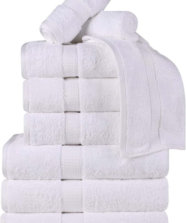 Superior Egyptian Cotton Pile 9 Piece Towel Set, Includes 3 Bath, 3 Hand, 3 Face Towels/Washcloths, Ultra Soft Luxury Towels, Thick Plush Essentials, Guest Bath, Spa, Hotel Bathroom, White