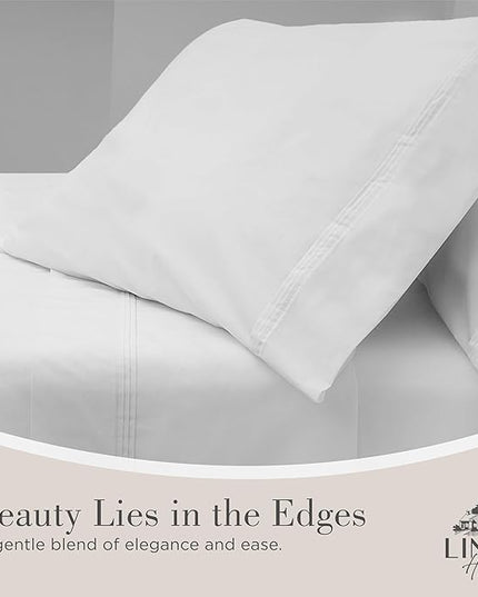 Linen Home 100% Cotton Percale Triple Pleat Hem Pillowcases King Size, White, 2 Pieces of Pillow Case, Crisp and Cool Strong Bed Linen, 20 inches X 40 inches