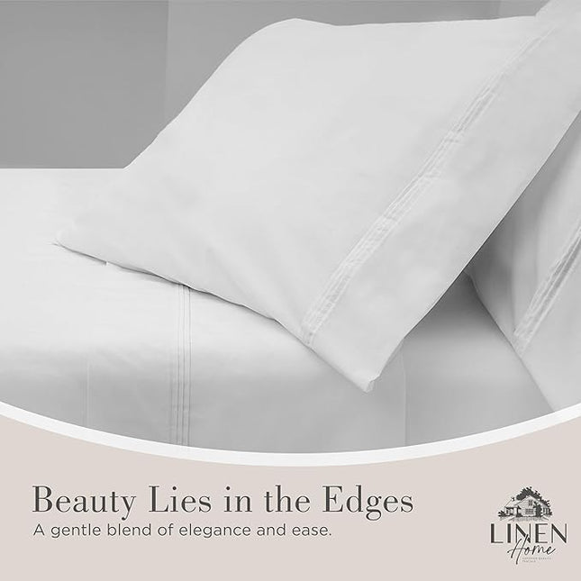 Linen Home 100% Cotton Percale Triple Pleat Hem Pillowcases Queen/Standard Size, White, 2 Pieces of Pillow Case, Crisp and Cool Strong Bed Linen, 20 inches X 30 inches