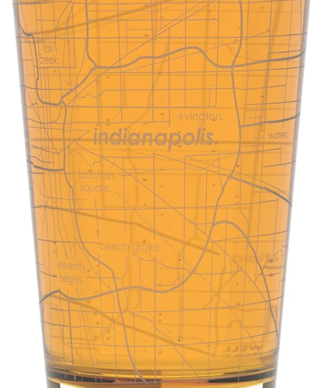 Well Told Engraved Indianapolis Indiana Map Pint Glass, Etched Beer Gift (16 oz, Clear) City Map Pint, Custom City Glassware, Gifts For Beer Lovers