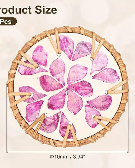 uxcell 2Pcs Handmade Woven Rattan Coasters, Heat-Resistant Drink Coasters for Coffee Table Dining Room Kitchen Coffee Wine Decor, Purple Petal