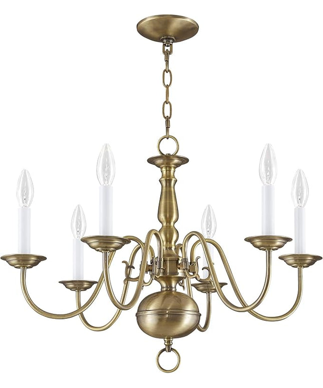 Livex Lighting 5006-01 Williamsburgh 6 Light Antique Brass Chandelier