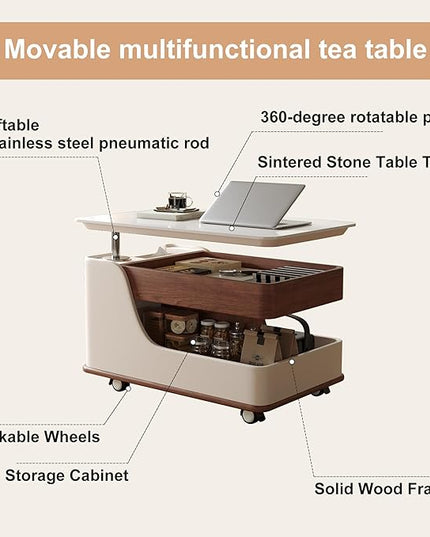 Lift Top Coffee Table with Storage, Small Rolling Side Table/NightStand Table for Living Room Kitchen Bedroom Small Apartment (White + Walnut)