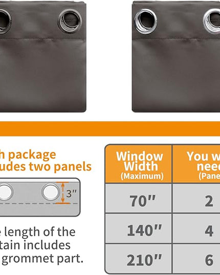 YoungsTex Blackout Curtains for Living Room 90 Inch Length 2 Panels - Thermal Insulated with Grommet Room Darkening Window Treatments Privacy for Living Room Dining, 52 x 90 Inch, Grey