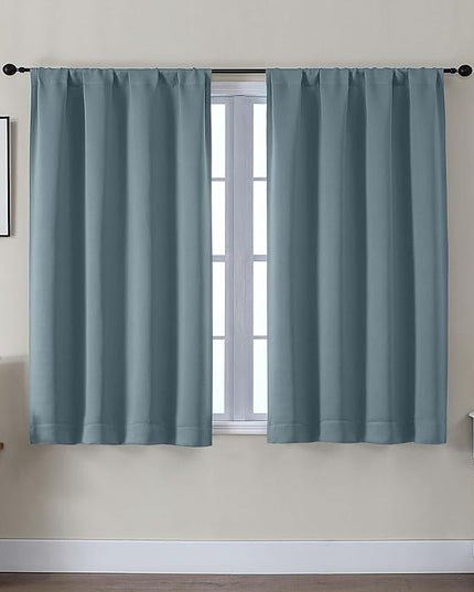 Gwine Blackout Curtains for Bedroom 45 Inch Length, Thermal Insulated Room Darkening Short Curtains, Rod Pocket Drapes for Bathroom Basement Patio Cabinet, Each 40" Wx45 L, Stone Blue