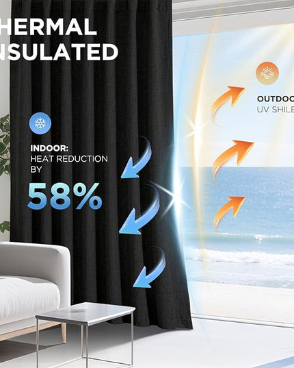 Joydeco Linen Blackout Curtains for Bedroom - 100% Light Blocking 1 Panels, Black Drapes 100" W x 108" L, Thermal Insulated Room Darkening Curtains for Living Room, Rod Pocket & Back Tabs