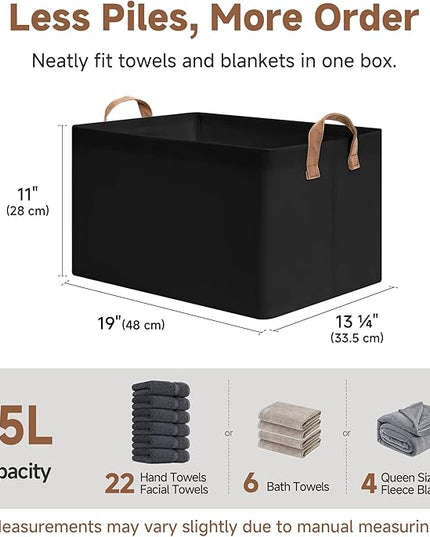 StorageWorks Storage Bins, Fabric Storage Bins for Shelves, Extra Large Storage Baskets with Metal Frame, Closet Baskets and Bins with Handles, Jumbo, Black, 2-Pack