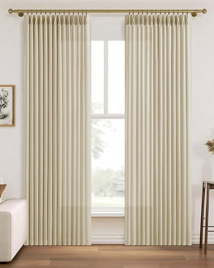 Linen Beige Pinch Pleated Curtains 80 Inches Long 2 Panels Set for Living Room Bedroom, Pinch Pleated Light Filtering Back Tab Drapes Neutral Modern Farmhouse Window Decor 80 Inch