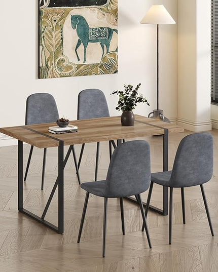 4 Chair Dining Table Set，Dinner Table Set for 4，55'' Kitchen Table and Suede Nap Fabic Chairs Set of 4, 5 Piece Dining Table Set for Kitchen Dining Room