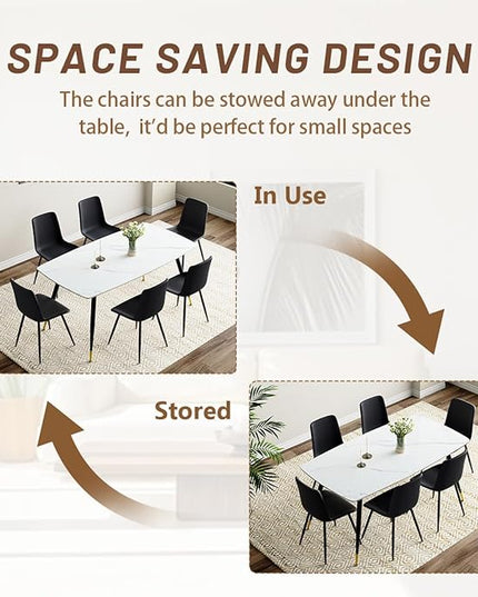 Dining Room Table Set for 6, Dining Table Set for 6 with Chairs, Sintered Stone Dining Set for 6, Easy to Assemble