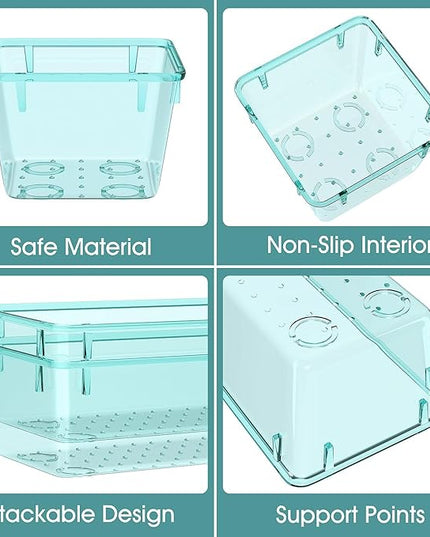 WOWBOX 25 PCS Plastic Drawer Organizer Set, 4 Sizes Desk Drawer Divider Organizers and Storage Bins for Makeup, Jewelry, Gadgets for Kitchen, Bedroom, Bathroom, Office, Sea Blue
