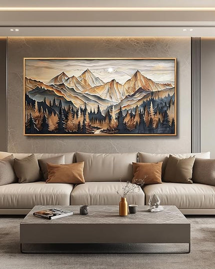Wood Farmed Canvas Wall Art For Living Room Large Wall Decor For Office Bedroom Decorations Mountain Landscape Pictures Abstract Painting Artwork Room Wall Mural Aesthetic Home Decor 30x60 In