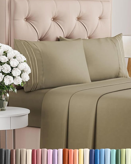 Cal King Size 4 Piece Sheet Set - Comfy Breathable & Cooling Bed Sheets Set - Hotel Luxury Bedding for Women, Men, Kids, Teens, Boys & Girls - Deep Pockets, Ultra-Soft, Wrinkle Free - Oeko-Tex - Khaki