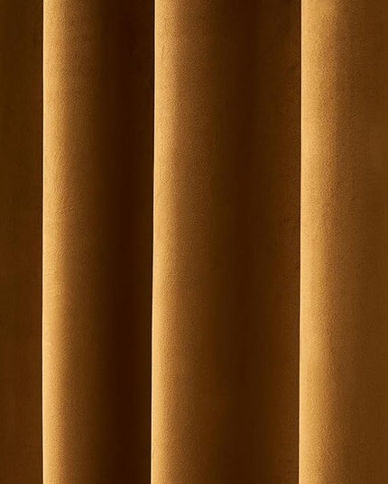 MIULEE Velvet Curtains Golden Brown Elegant Grommet Curtains Thermal Insulated Soundproof Room Darkening Blackout Drapes for Nursery Living Room Bedroom Decor 52 x 84 Inch Long Set of 2