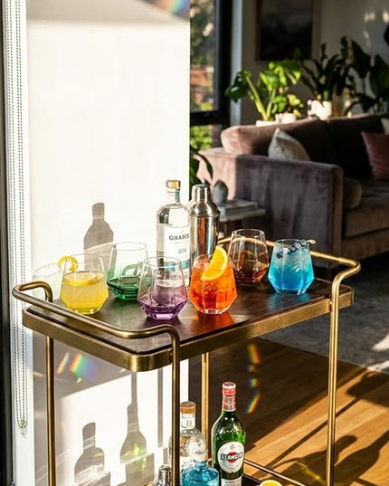 ColoVie Stemless Wine Glasses Set of 6, Cocktail Glasses, Diamond Shaped Wine Glasses for White or Red Wine, Unique Colorful Drinking Glasses,10 oz Easy Hold, Cute, Dishwasher Safe