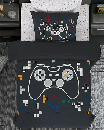 Twin Comforter Set for Boys-5 Pieces Gamer Glow in The Dark Twin Bedding Sets for Kids, Ultra Soft Bed in A Bag with Sheets