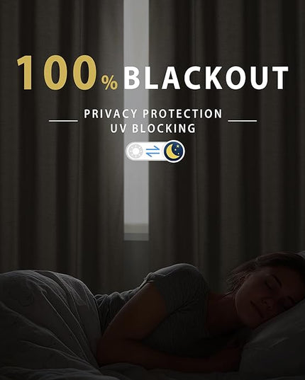 HESTIA Linen Blackout Curtains 120 inches Long 100% Light Blocking Thermal Insulated Drapes Rod Pocket Back Tab Window Curtain for Living Room Bedroom,White,2 Panels (52" W x 120" L)