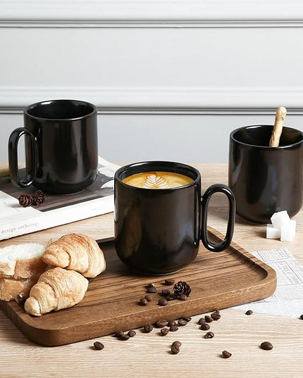 vicrays Ceramic Coffee Mug Set - 18 Ounce Large Stoneware Mug for Men Women - Unique Glazed Porcelain Mugs with Handle for Coffee Latte Tea Milk Cocoa - Set of 4 (Black)