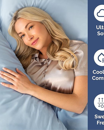 Queen Size 4 Piece Sheet Set - Comfy Breathable & Cooling Bed Sheets Set - Hotel Luxury Bedding for Women, Men, Kids, Teens, Boys & Girls - Deep Pockets, Ultra-Soft, Wrinkle Free - Oeko-Tex - Sky Blue