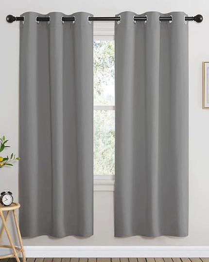 NICETOWN Blackout 72 inch Curtains for Kids Room, Grommet Room Darkening Thermal Insulated Solid Window Treatments Sound Reducing for Bedroom, 2 Panels, W37 x L72, Silver Grey