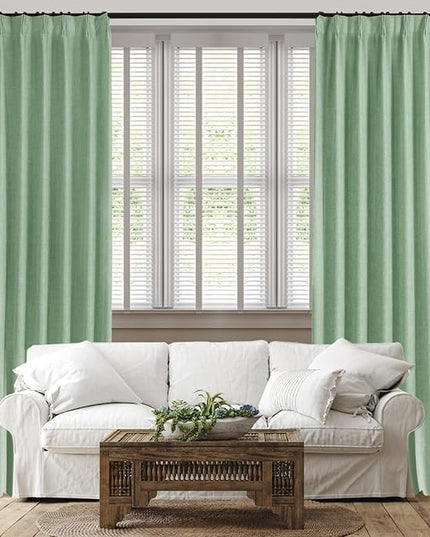 YZ HOME Sage Green Pinch Pleated 100% Blackout Curtains 95 Inches Long Linen Room Darkening Window Curtains for Living Dining Room Bedroom Thermal Insulated Pinch Pleat Double Layer Drapes with Hooks
