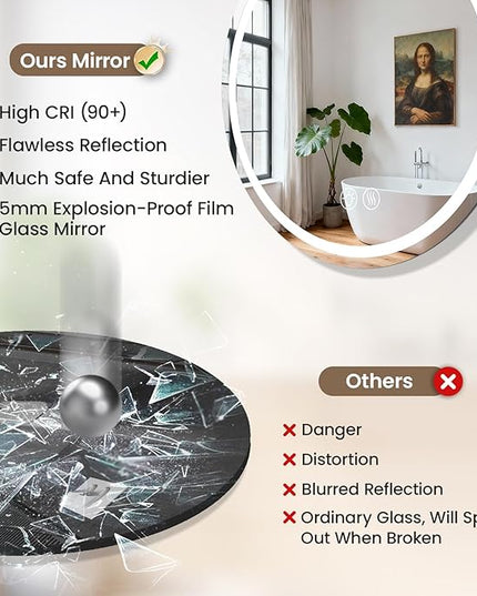LED Bathroom Mirror 36 Inch Round Bathroom Mirror with Lights, Circle Wall Mirror with 3 Colors Brightness, Anti-Fog for Bathroom Vanity, Entryway Living Room