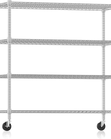 Himimi Storage Shelves 60"W Wire Shelving with Wheels 2600LBS Heavy Duty Metal Shelves for Storage, 4-Tier Adjustable Wire Rack Shelving Garage Shelving Kitchen Storage Shelves 24"Dx60"Wx72"H, Silver