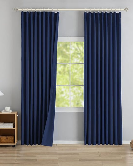 DONREN Navy Pinch Pleated Blackout Curtains with Hooks - 102 inch Length Room Darkening Thermal Insulated Window Curtain Panels for Living Room Bedroom 2 Panel 40" Wx102 L