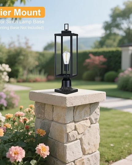 GRUENLICH Outdoor Lamp Post Light Fixtures, Exterior Pole Lantern with Tempered Glass, 20.5 Inch Fence Post Lighting for Garden Yard Pathway, Black, 1 Pack