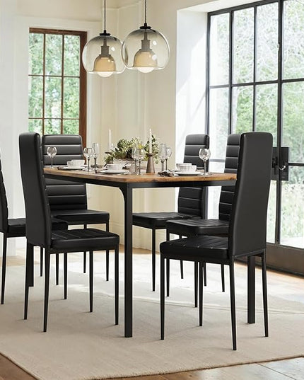Gizoon Dining Table Set for 6, Kitchen Table Chairs Set of 6, 7 Piece Kitchen Table Set with 6 Upholstered PU Leather Chairs for Dining Room, Living Room, Apartment, Small Space, Retro