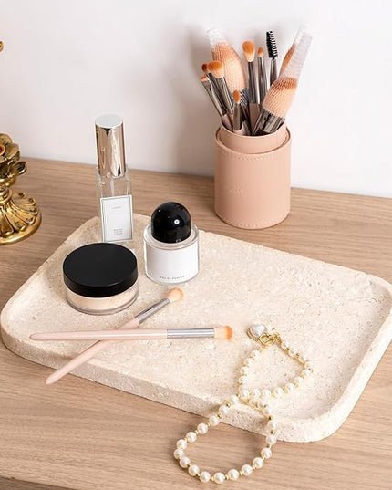 Natural Marble Vanity Tray, 11.8" Marble/Stone Bathroom Tray Countertop, Beige Tray for Decor, Perfume Jewelry Holder, Storage/Organizer for Kitchen Sink