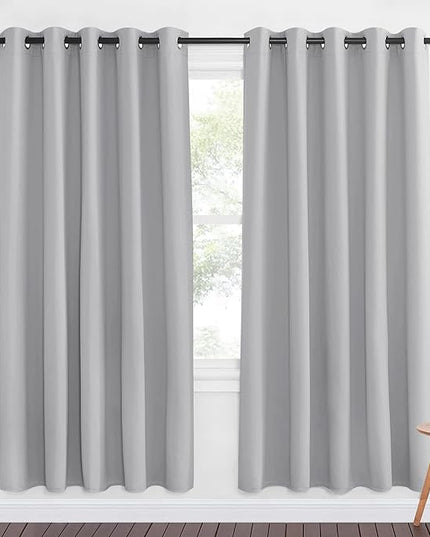 NICETOWN Blackout Door Curtain Drape for Night Shift - Thermal Insulated Solid Grommet Room Darkening Privacy Window Treatment for Living Room (1 Piece, W66 x L72, Silver Grey)