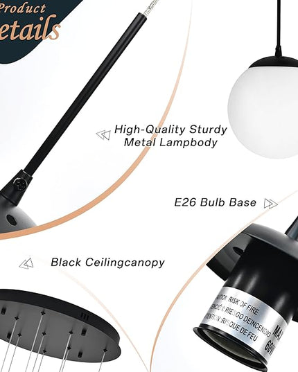 KoKo&Yukina 9-Light Globe Milky White Glass Pendant Light Adjustable Length Pendant Lights Modern Glass Globe Pendant Lights Black Chandeliers Large Chandeliers for High Ceilings (Bulb & Remote Incl)