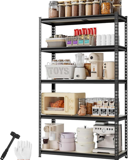 WORKPRO 5-Tier Storage Shelf, 72" H Heavy Duty Adjustable Garage Shelving Unit 2180LBS Capacity, for Basement, Kitchen, Pantry, 27.6”Wx11.8”Dx60”H, Black