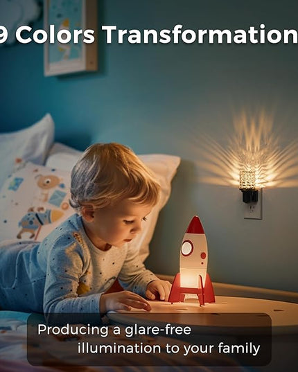 L LOHAS LED Night Light, Dimmable Night Lights Plug into Wall, Color Changing Nightlight RGB with Auto Light Sensor, 0-100LM Adjustable Brightness LED Night Light