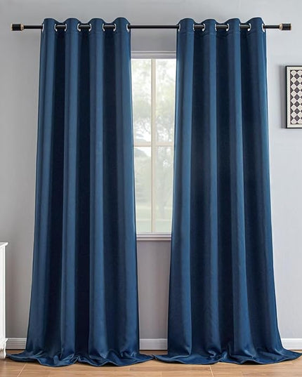 Navy Blue Blackout Curtains 96 Inch Length 2 Panels Set, Black Out Curtains for Bedroom 96 Inch Long, Grommet Energy Saving Room Darkening Drapes for Living Room Window(W70 x L96)