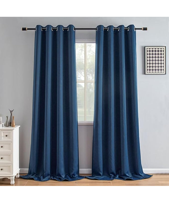 Navy Blue Blackout Curtains 96 Inch Length 2 Panels Set, Black Out Curtains for Bedroom 96 Inch Long, Grommet Energy Saving Room Darkening Drapes for Living Room Window(W70 x L96)