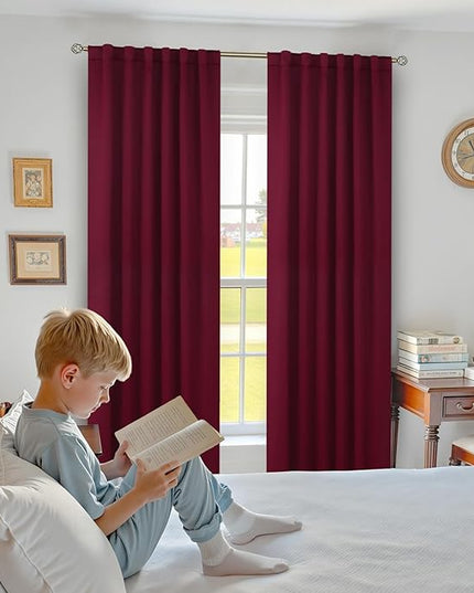 BGment Rod Pocket and Back Tab Blackout Curtains for Bedroom - Christmas Thermal Insulated Room Darkening Curtains for Living Room, 2 Window Curtain Panels (52 x 84 Inch, Burgundy Red)