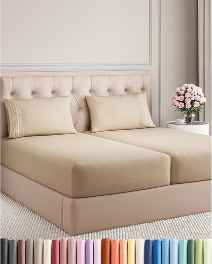 Split King Size 5 Piece Sheet Set - Comfy Breathable & Cooling Bed Sheets Set - Hotel Luxury Bedding for Women, Men, Kids, Teens, Boys & Girls - Deep Pockets, Soft and Wrinkle Free - Oeko-Tex - Cream